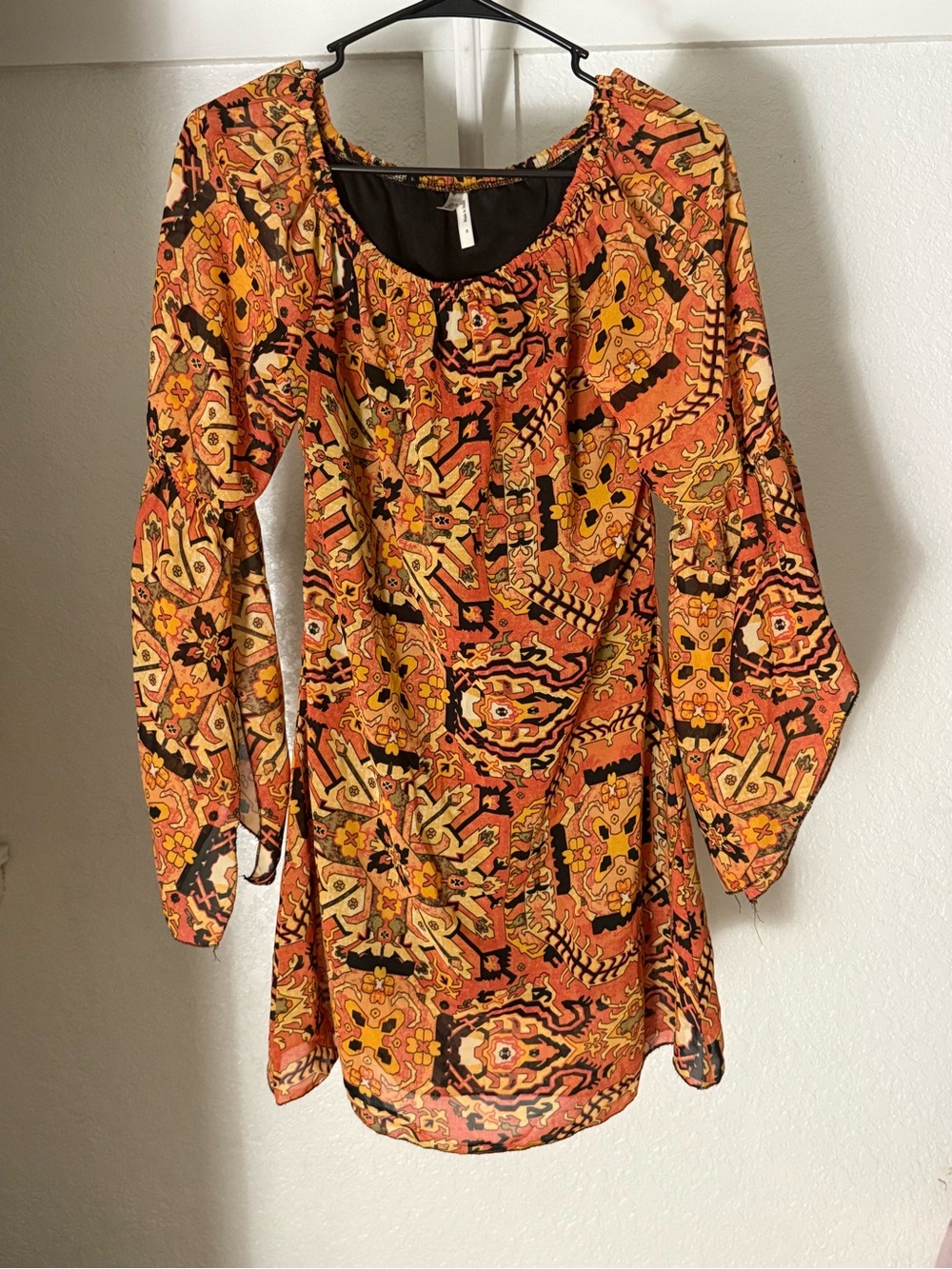 Truth NYC Bohemian Orange Print Bell-Sleeve Tunic Dress